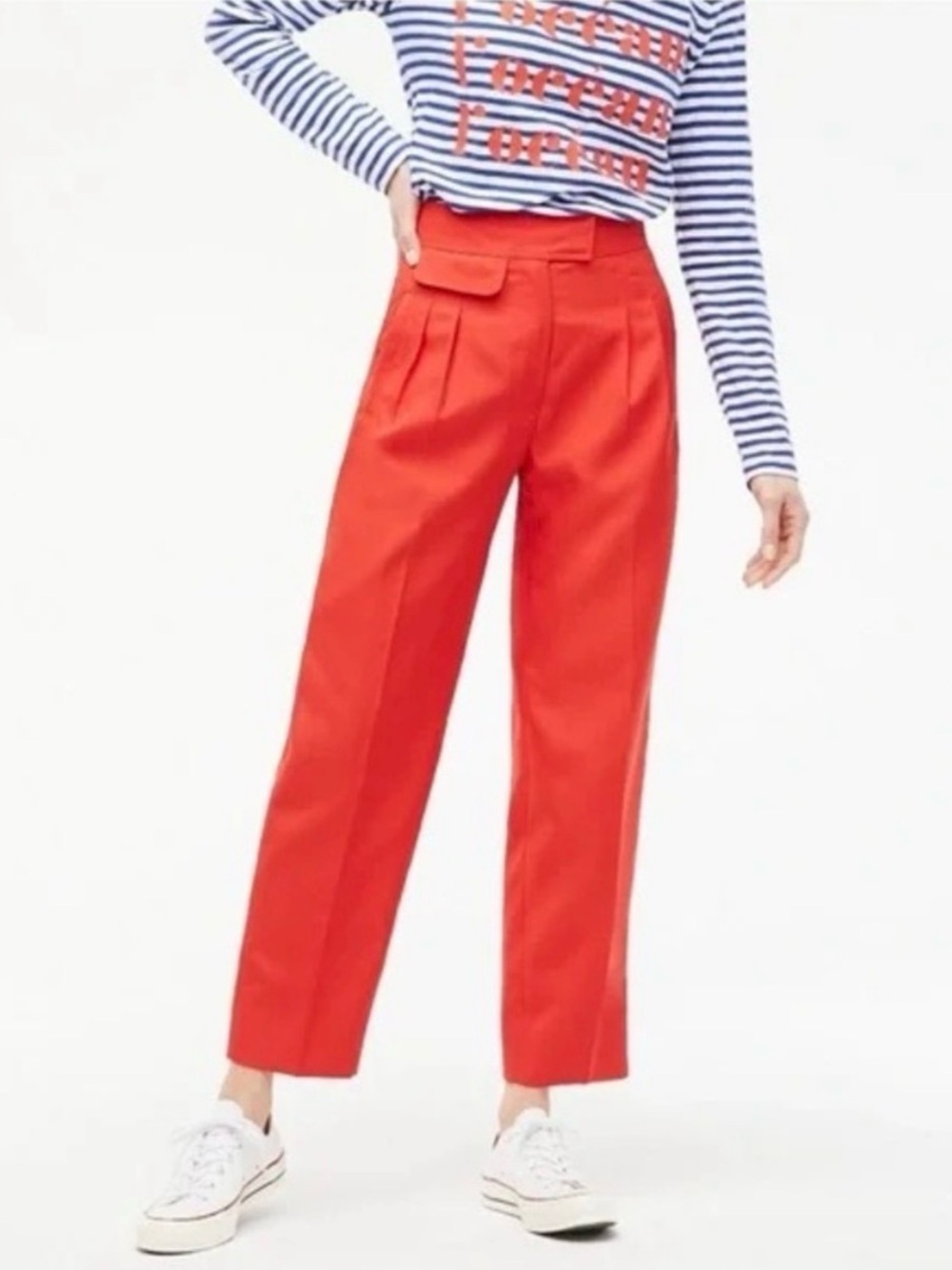 J. Crew Women’s Sz 10 Tapered Pant with Front Pleats Bright Red High Waisted